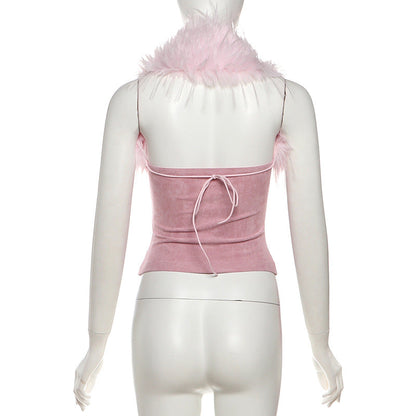 Halter lace up fluffy top  | Festival Outfits Women