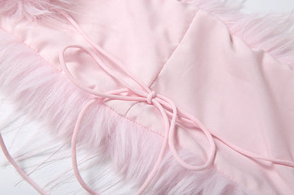 Halter lace up fluffy top  | Festival Outfits Women