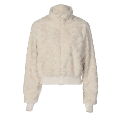 Fluffy long sleeve zip-up high neck top  | Festival Outfits Women