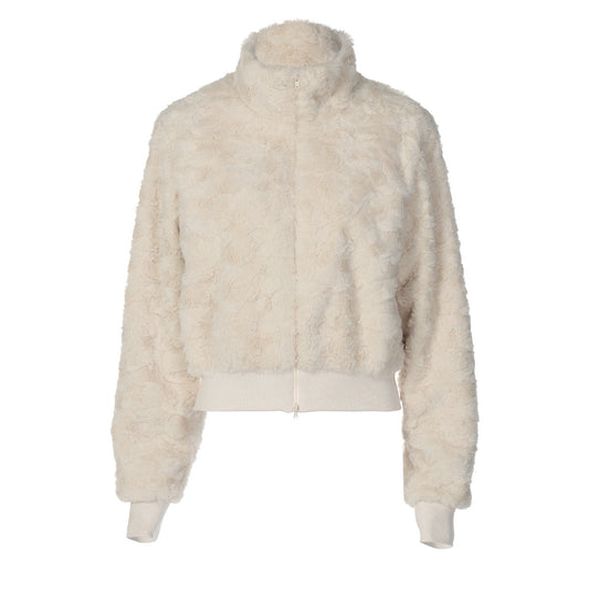 Fluffy long sleeve zip-up high neck top  | Festival Outfits Women
