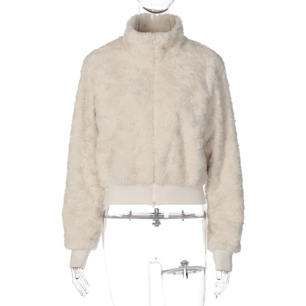 Fluffy long sleeve zip-up high neck top  | Festival Outfits Women