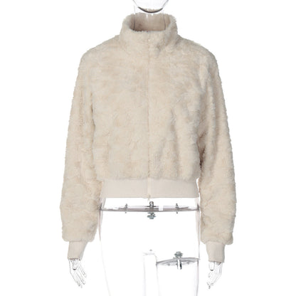 Fluffy long sleeve zip-up high neck top  | Festival Outfits Women