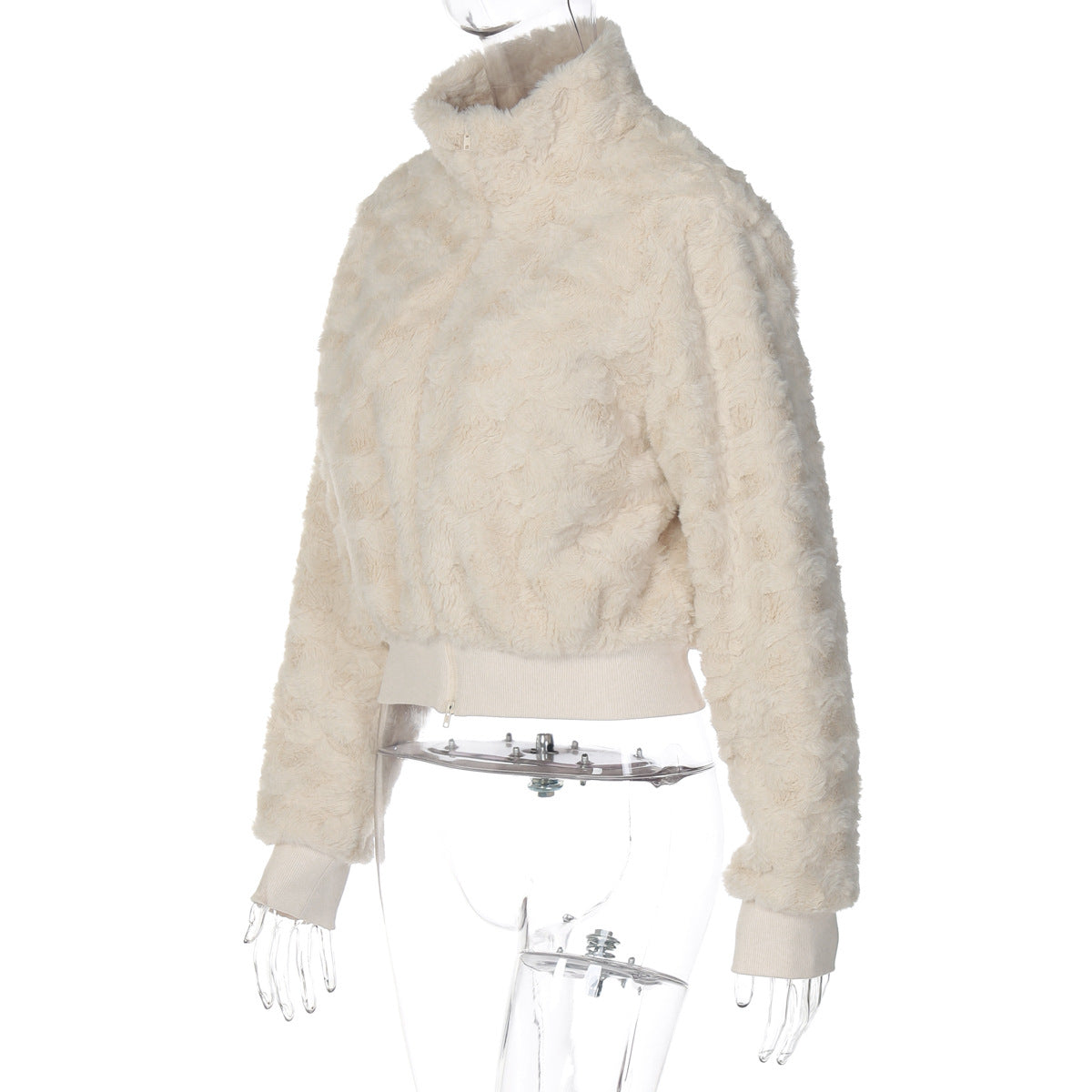 Fluffy long sleeve zip-up high neck top  | Festival Outfits Women