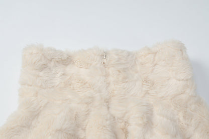 Fluffy long sleeve zip-up high neck top  | Festival Outfits Women
