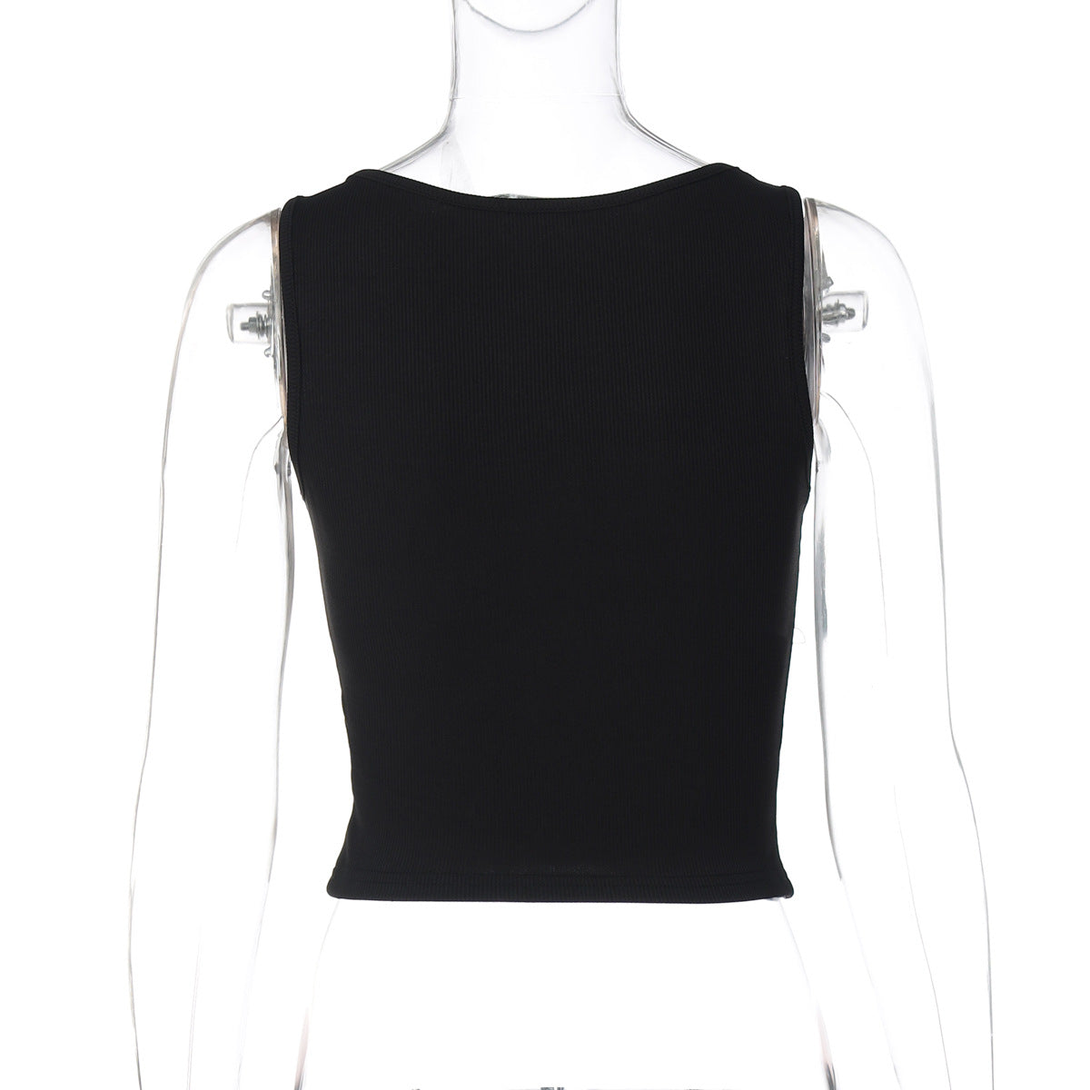 Ribbed square neck hollow out solid tank cut out top  | Festival Outfits Women