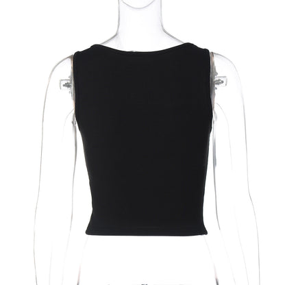 Ribbed square neck hollow out solid tank cut out top  | Festival Outfits Women