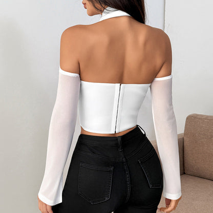 Off shoulder turnover collar button top  | Festival Outfits Women
