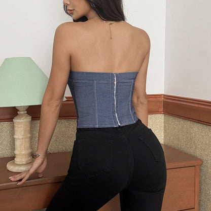 Denim lace up zip-up corset top  | Festival Outfits Women