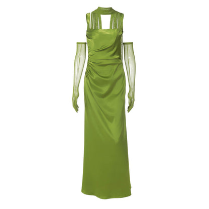 Square neck gloves ruched cami maxi dress  | Festival Outfits Women