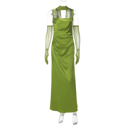 Square neck gloves ruched cami maxi dress  | Festival Outfits Women