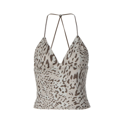 Leopard print v neck halter backless top  | Festival Outfits Women  | Cheetah Print Top