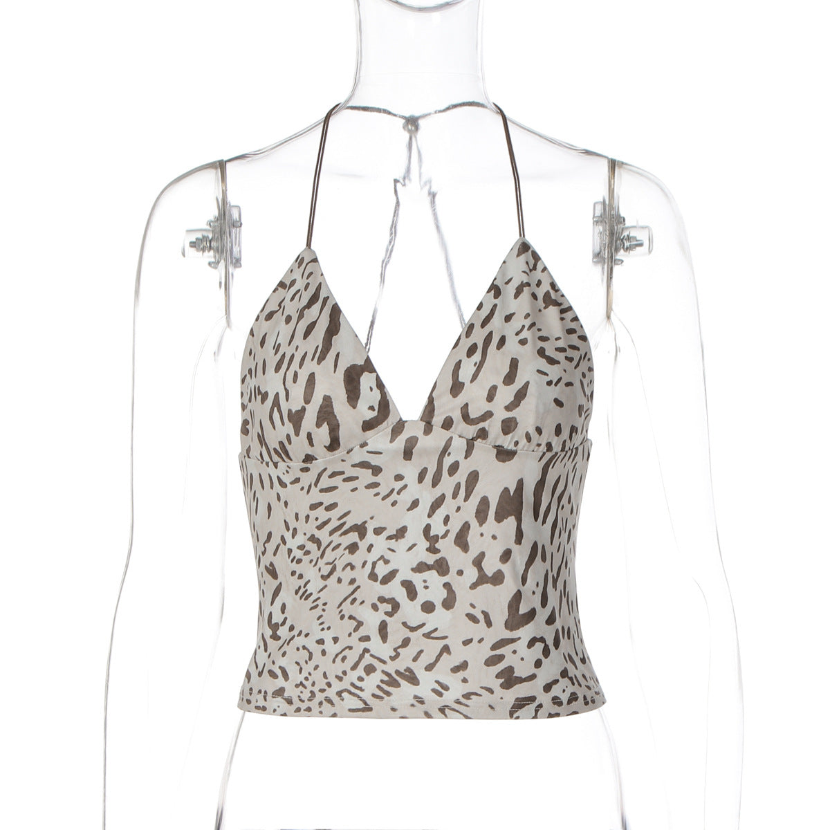 Leopard print v neck halter backless top  | Festival Outfits Women  | Cheetah Print Top