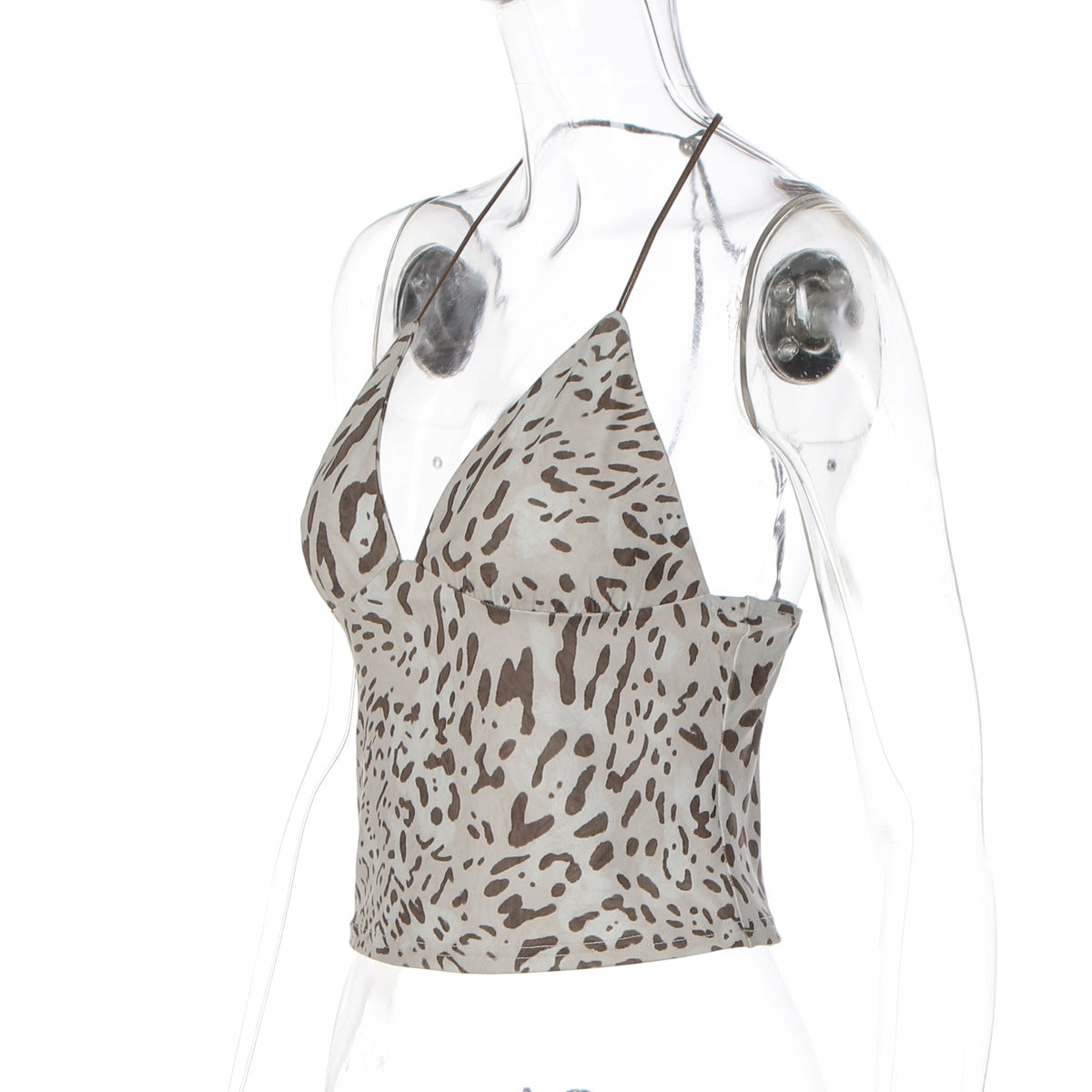 Leopard print v neck halter backless top  | Festival Outfits Women  | Cheetah Print Top