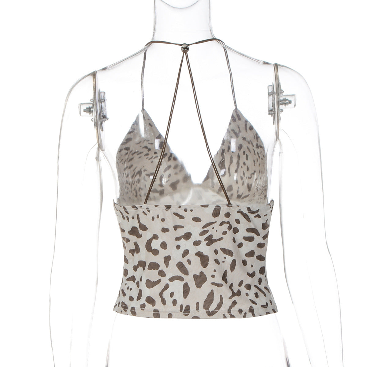 Leopard print v neck halter backless top  | Festival Outfits Women  | Cheetah Print Top