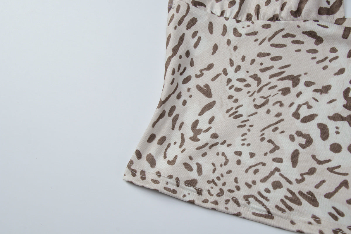 Leopard print v neck halter backless top  | Festival Outfits Women  | Cheetah Print Top