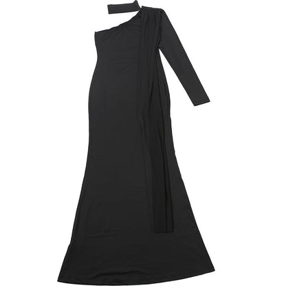 High neck one shoulder solid maxi dress  | Festival Outfits Women