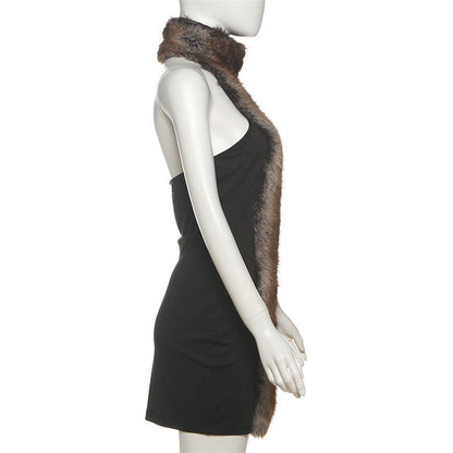 Halter fluffy backless mini dress  | Festival Outfits Women