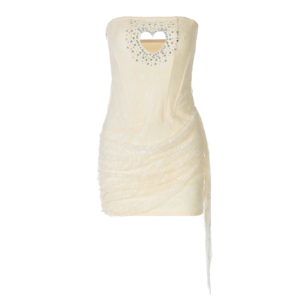 Hollow out beaded lace irregular tube cut out mini dress  | Festival Outfits Women