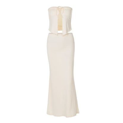 Self tie backless solid tube maxi skirt set  | Festival Outfits Women