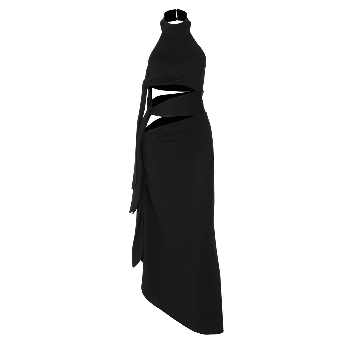 Halter hollow out irregular button slit cut out maxi dress  | Festival Outfits Women