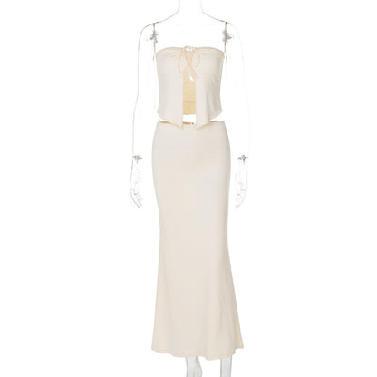 Self tie backless solid tube maxi skirt set  | Festival Outfits Women