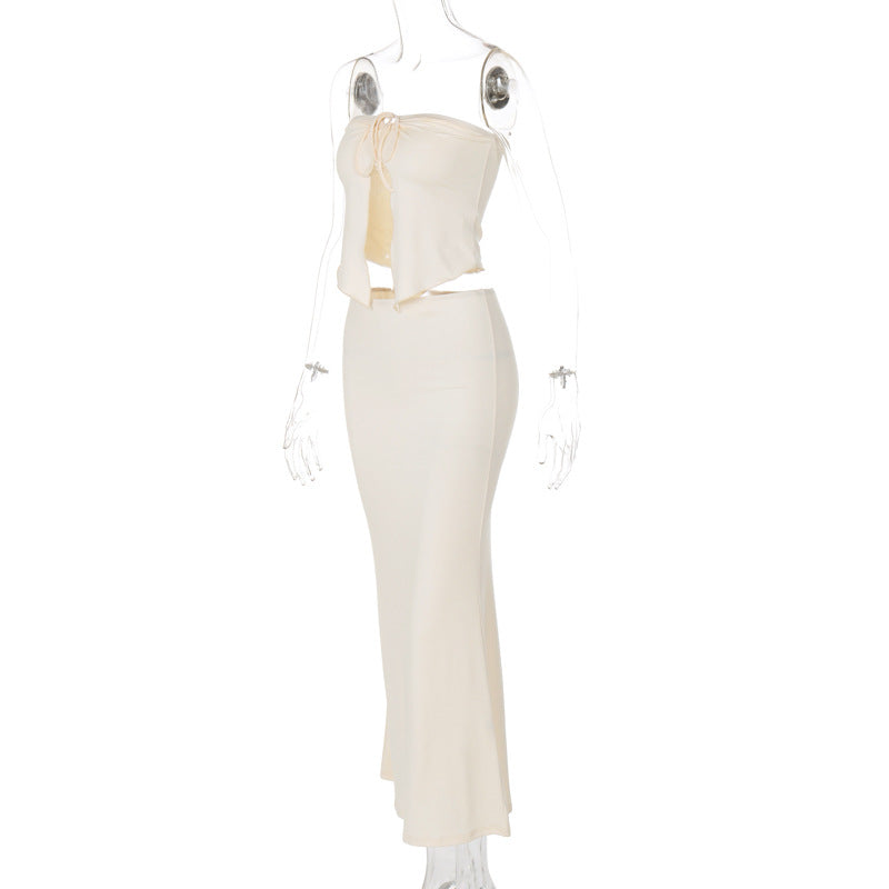Self tie backless solid tube maxi skirt set  | Festival Outfits Women