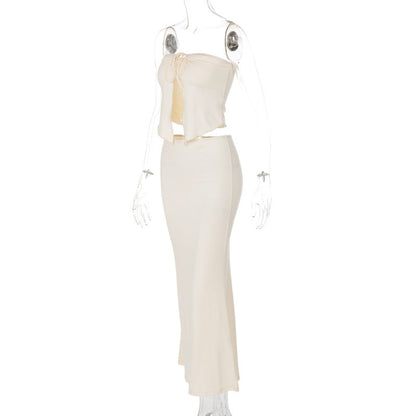 Self tie backless solid tube maxi skirt set  | Festival Outfits Women