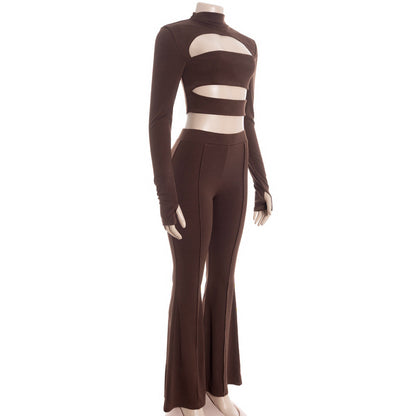 Hollow out long sleeve gloves low rise pant set  | Festival Outfits Women