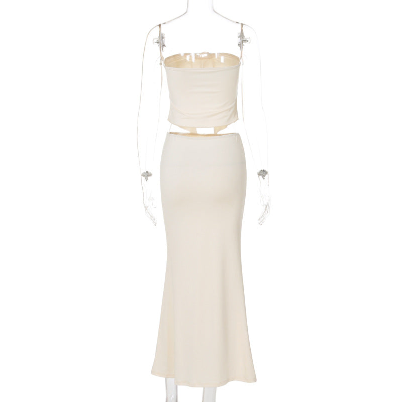 Self tie backless solid tube maxi skirt set  | Festival Outfits Women
