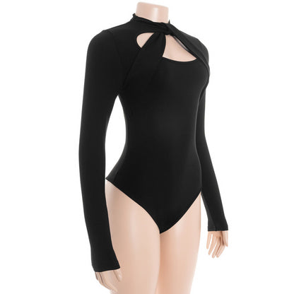 Long sleeve hollow out crewneck button bodysuit  | Festival Outfits Women