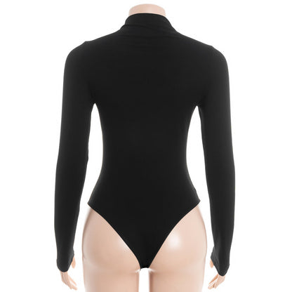 Long sleeve hollow out crewneck button bodysuit  | Festival Outfits Women