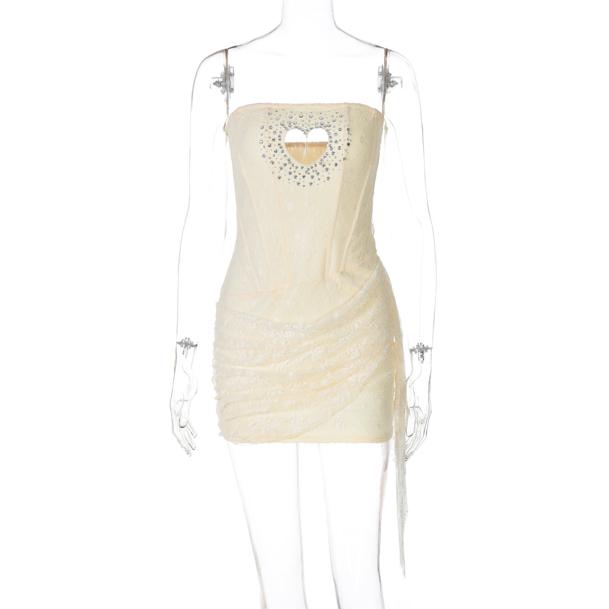 Hollow out beaded lace irregular tube cut out mini dress  | Festival Outfits Women