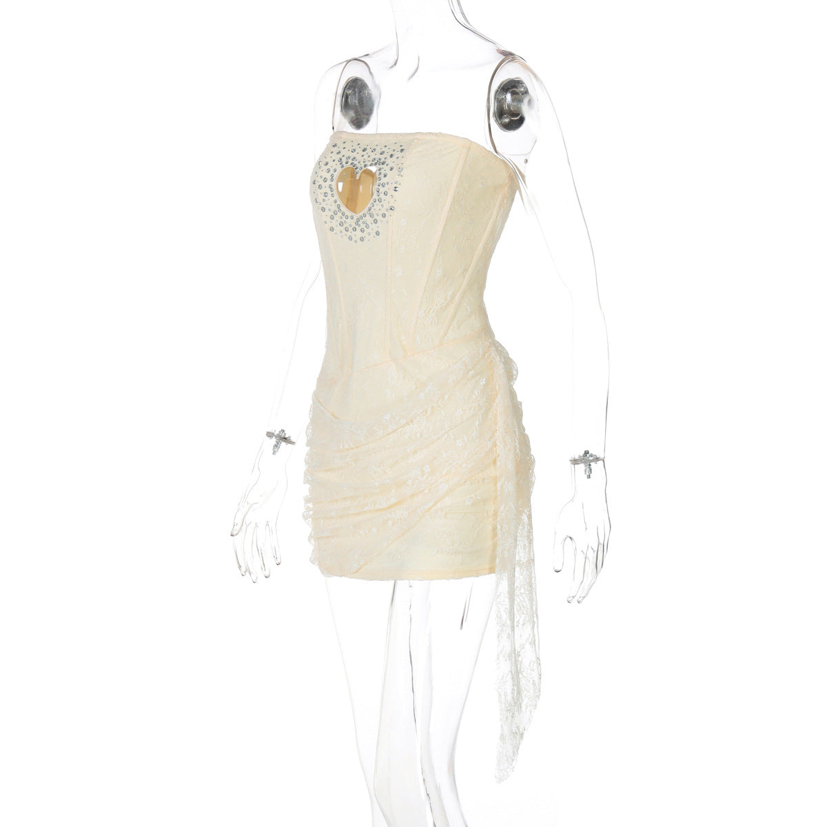 Hollow out beaded lace irregular tube cut out mini dress  | Festival Outfits Women