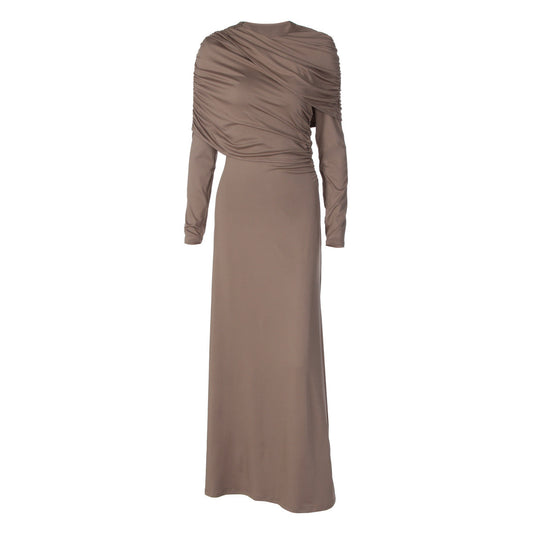 Long sleeve ruched irregular crewneck maxi dress  | Festival Outfits Women