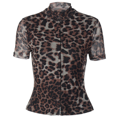 Leopard print short sleeve button top  | Festival Outfits Women  | Cheetah Print Top