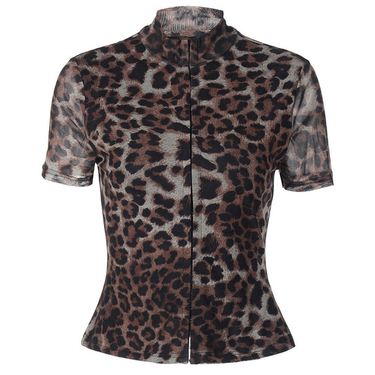 Leopard print short sleeve button top  | Festival Outfits Women  | Cheetah Print Top