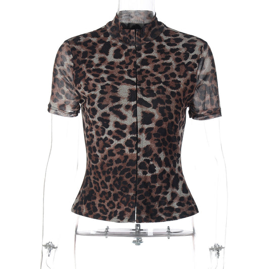 Leopard print short sleeve button top  | Festival Outfits Women  | Cheetah Print Top