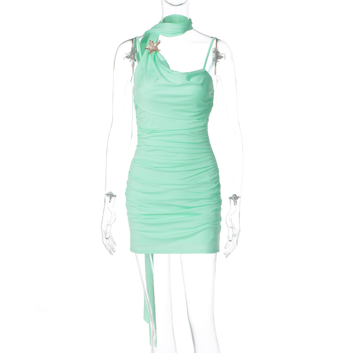 Ruched cowl neck backless cami mini dress  | Festival Outfits Women