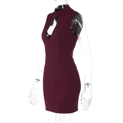 Hollow out crewneck sleeveless zip-up cut out mini dress  | Festival Outfits Women