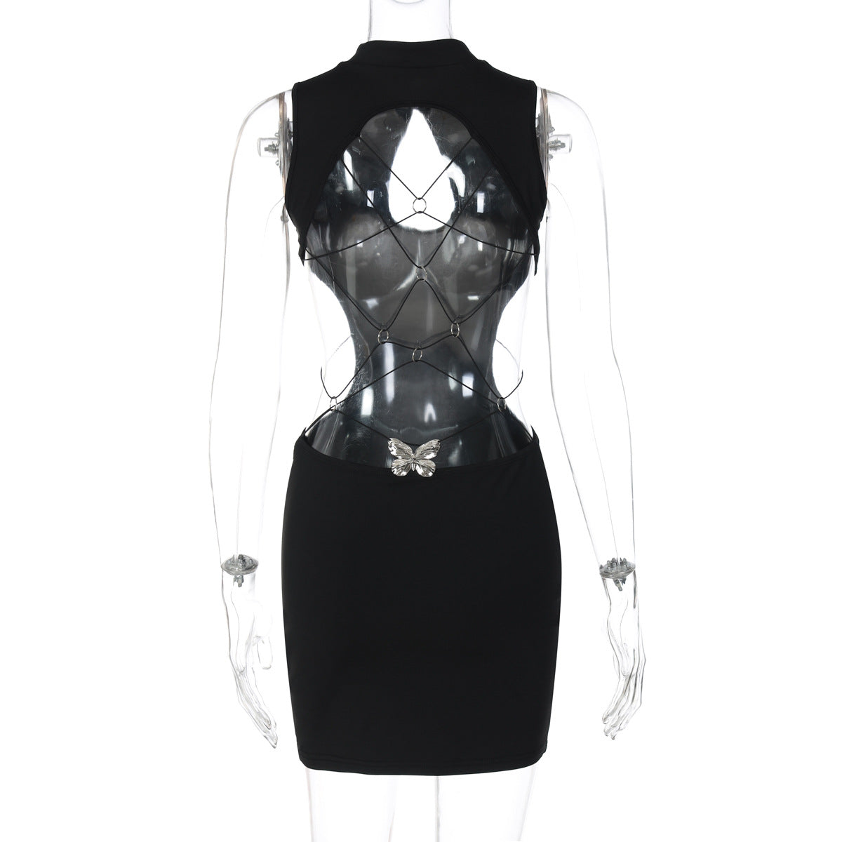 Hollow out o ring backless sleeveless cut out mini dress  | Festival Outfits Women