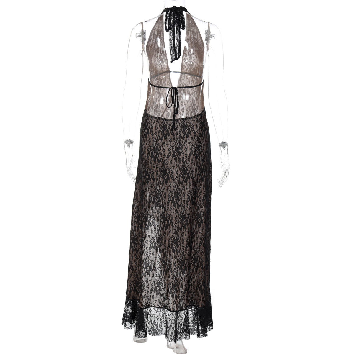 Halter self tie lace slit hollow out cut out maxi dress  | Festival Outfits Women