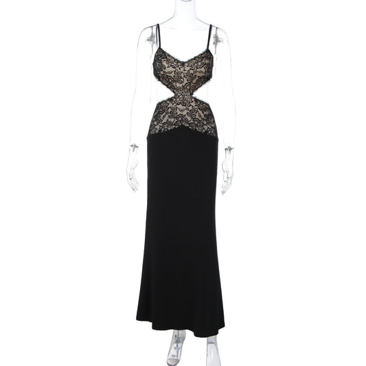 Lace v neck hollow out cami cut out maxi dress  | Festival Outfits Women