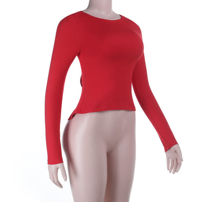 Crewneck long sleeve bowknot lace solid top  | Festival Outfits Women