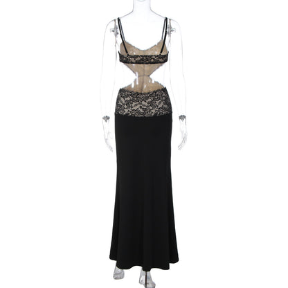 Lace v neck hollow out cami cut out maxi dress  | Festival Outfits Women