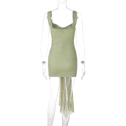Self tie lace v neck zip-up cami mini dress  | Festival Outfits Women