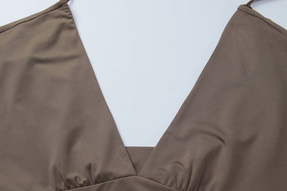 Short sleeve v neck self tie backless top  | Festival Outfits Women
