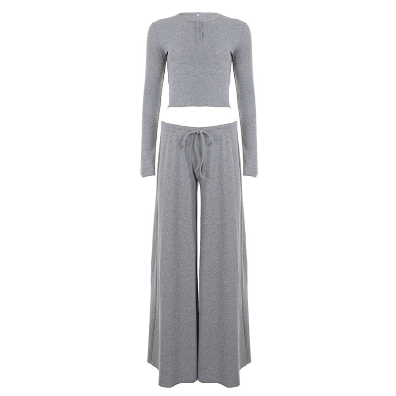 Long sleeve crewneck button self tie pant set  | Festival Outfits Women