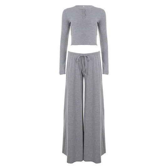 Long sleeve crewneck button self tie pant set  | Festival Outfits Women