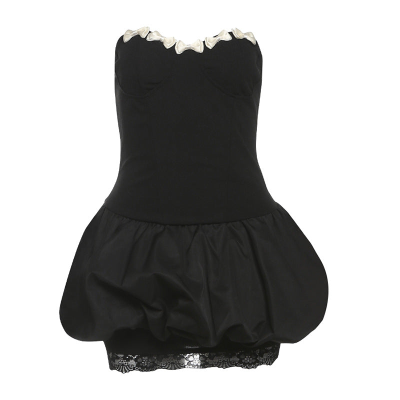 Sweetheart neck bowknot lace hem mini dress  | Festival Outfits Women