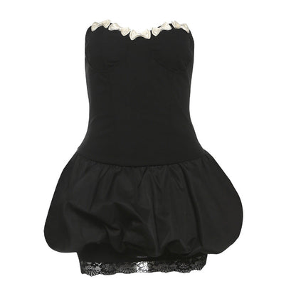 Sweetheart neck bowknot lace hem mini dress  | Festival Outfits Women
